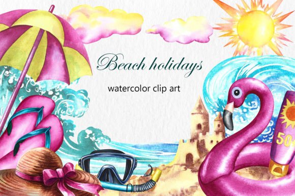 Beach Holidays. Watercolor Clipart: A Splash of Summer for Your Projects