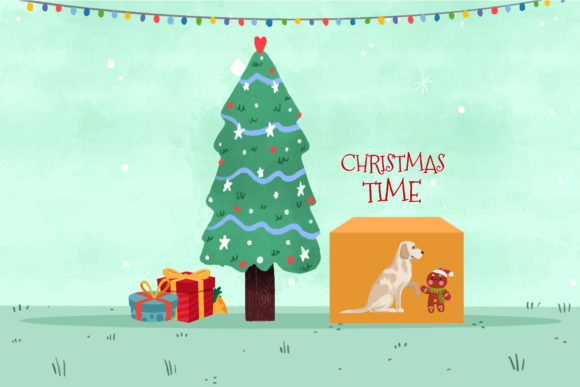 Christmas Illustrations Dog Cute Vector: Festive Design Assets