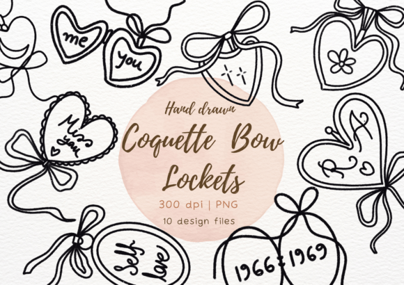 Coquette Heart Love Bow Lockets: Whimsical Design Assets