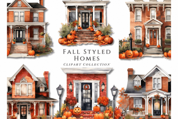 Embrace Autumn's Charm with Fall Styled Homes Clipart