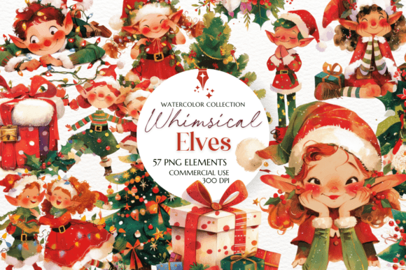 Enchanting Holiday Designs with Whimsical Santa's Elves Clipart