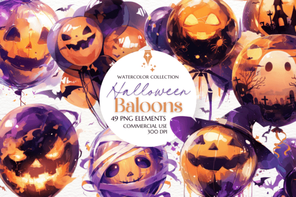 Halloween Balloons Clipart Sublimation: Spooky Designs