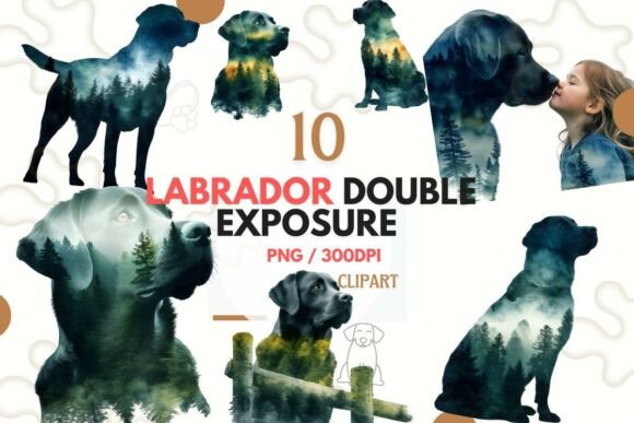 Labrador Double Exposure PNG Set: Artistic Design Assets