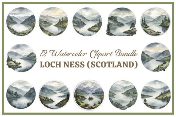 Loch Ness Watercolor Clipart Bundle: Highland Charm
