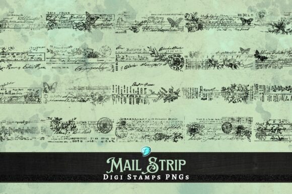 Mail Strip Digi Stamps Clipart PNG for Your Projects