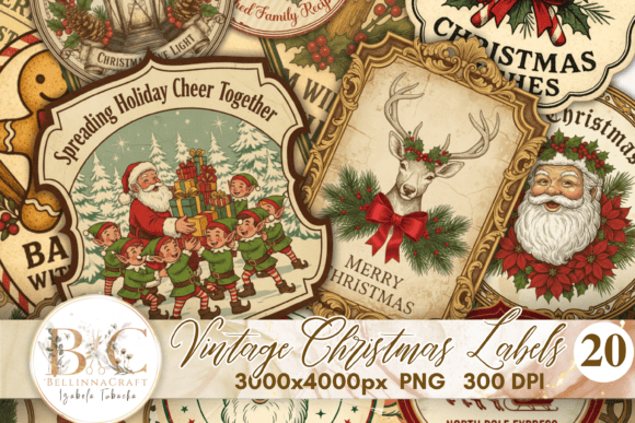 Timeless Holiday Graphics: Vintage Christmas Labels PART 2 PNG