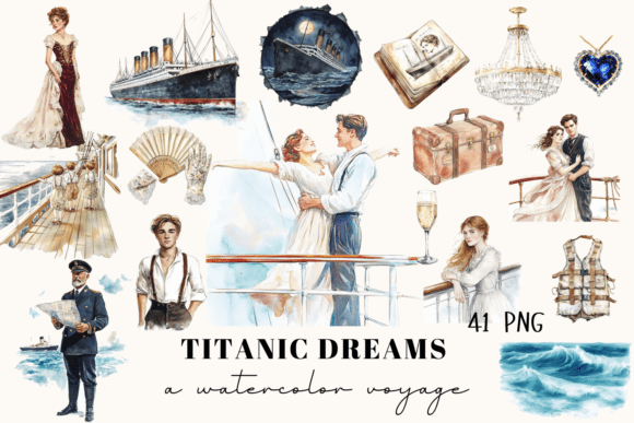 Titanic Clipart Bundle | Vintage Ocean: A Watercolor Voyage
