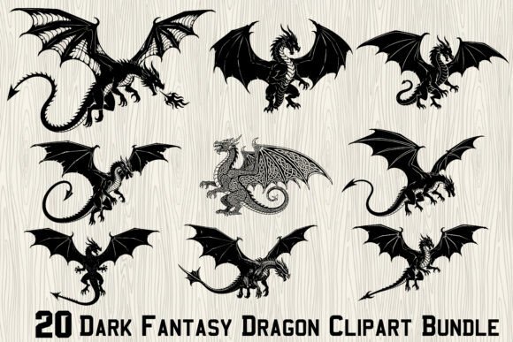 Unleash Your Brand: The 20 Dark Fantasy Dragon Clipart Bundle