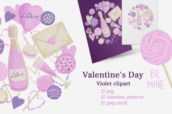 Valentine's Day Set Illustrations: A Violet Palette for Modern Romance