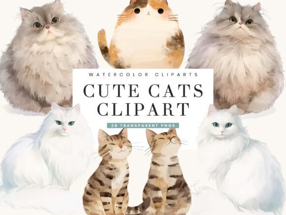 Watercolor Cute Cats Clipart Bundle: A Creative Toolkit