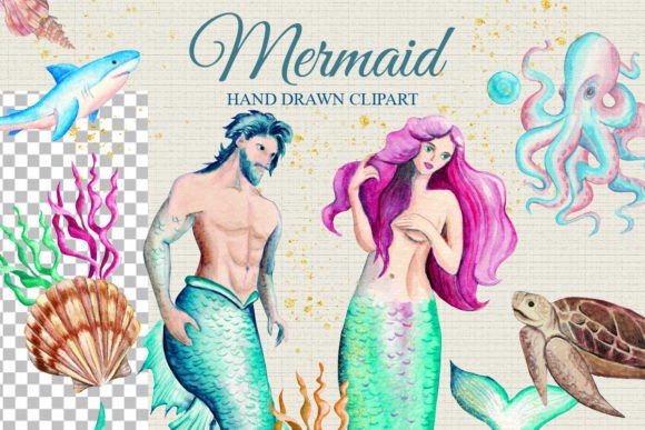Watercolor Mermaid Clipart: Sublimation Design Power
