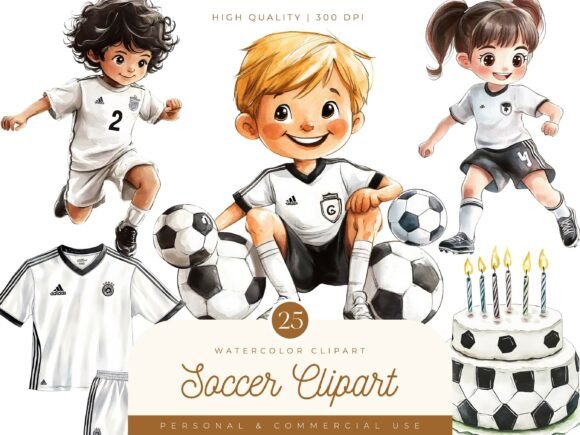 Watercolor Soccer Clipart Bundle: Playful Design Assets
