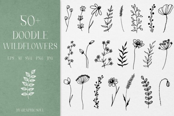Wildflowers Line Art Doodle SVG: Nature-Inspired Design Elements