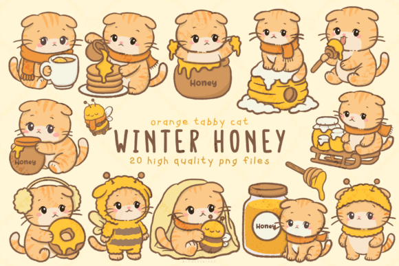 Winter Honey Orange Cat Clipart: Cozy Design for Your Brand